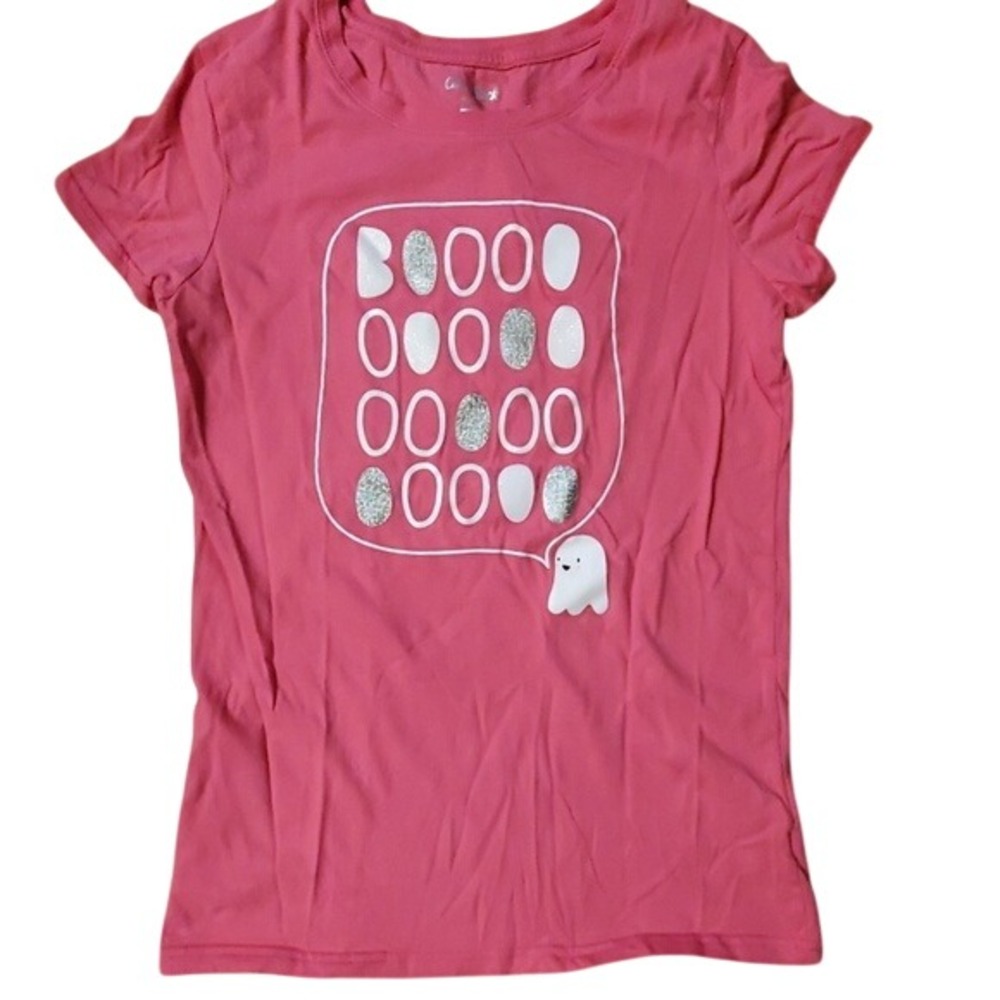 Cat & Jack Girls Pink Halloween Ghost Boo Short Sleeve Shirt Size XL 14-16